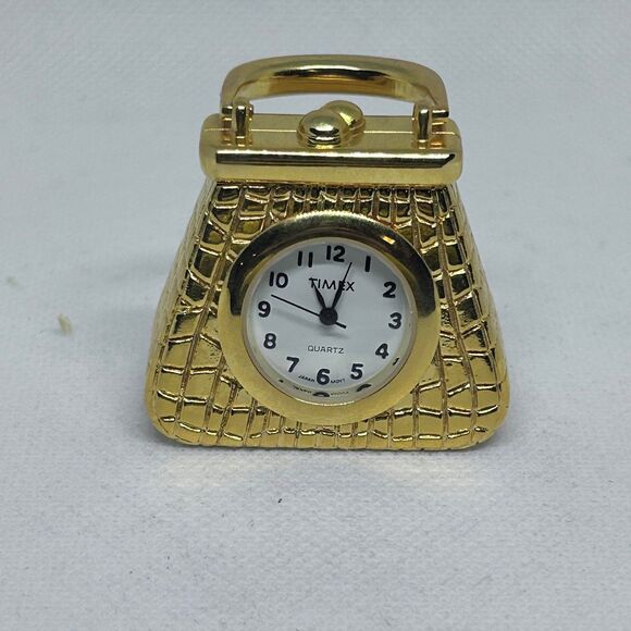 Vintage Miniature Timex Quartz Gold Design Desk Clock Untested Collectible - Picture 5 of 6